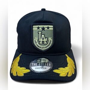 New Era LA Dodgers Golfer Snapback Hat Military Salute Gold Leaf Brim Cap